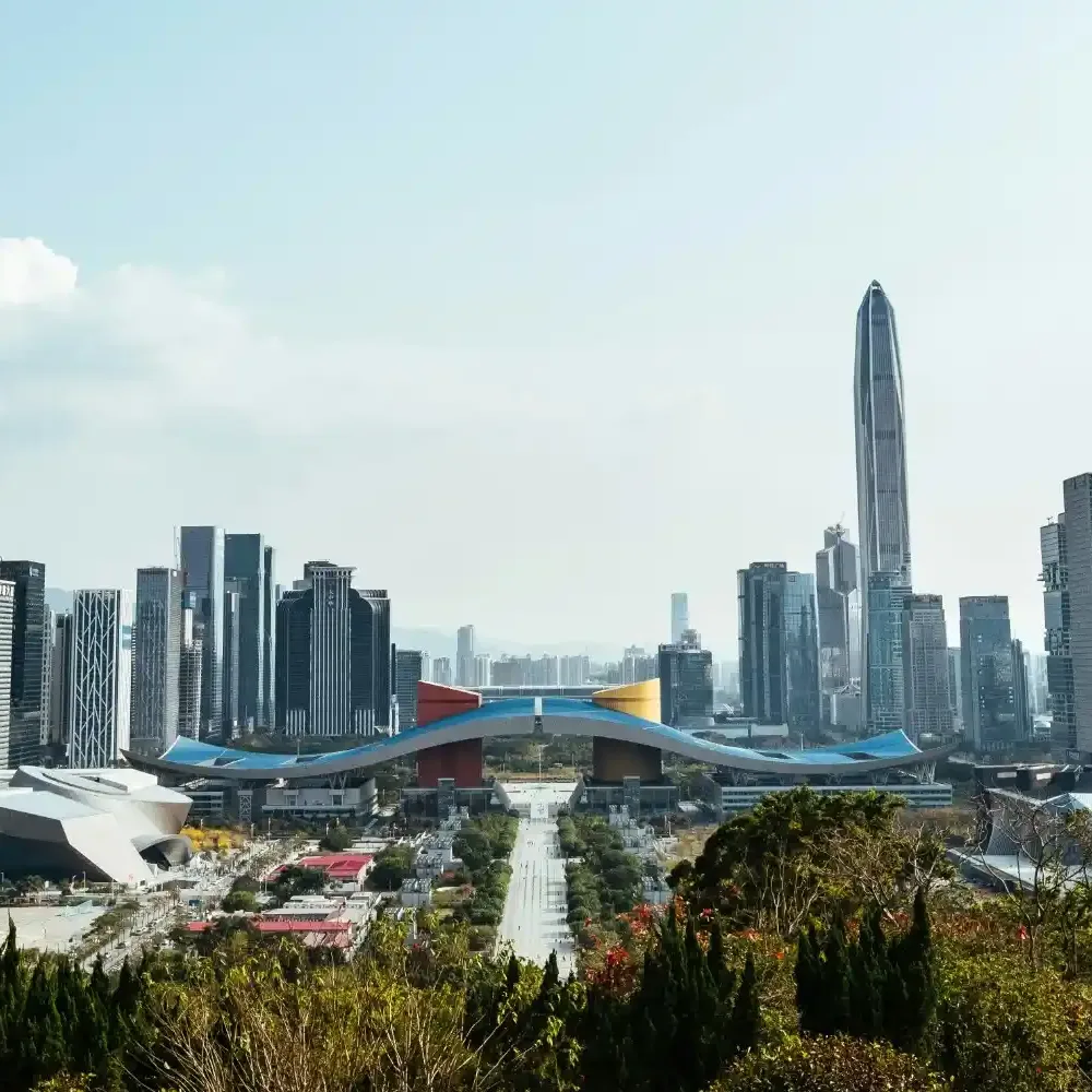 Modern Shenzhen skyline with futuristic skyscrapers and technology district