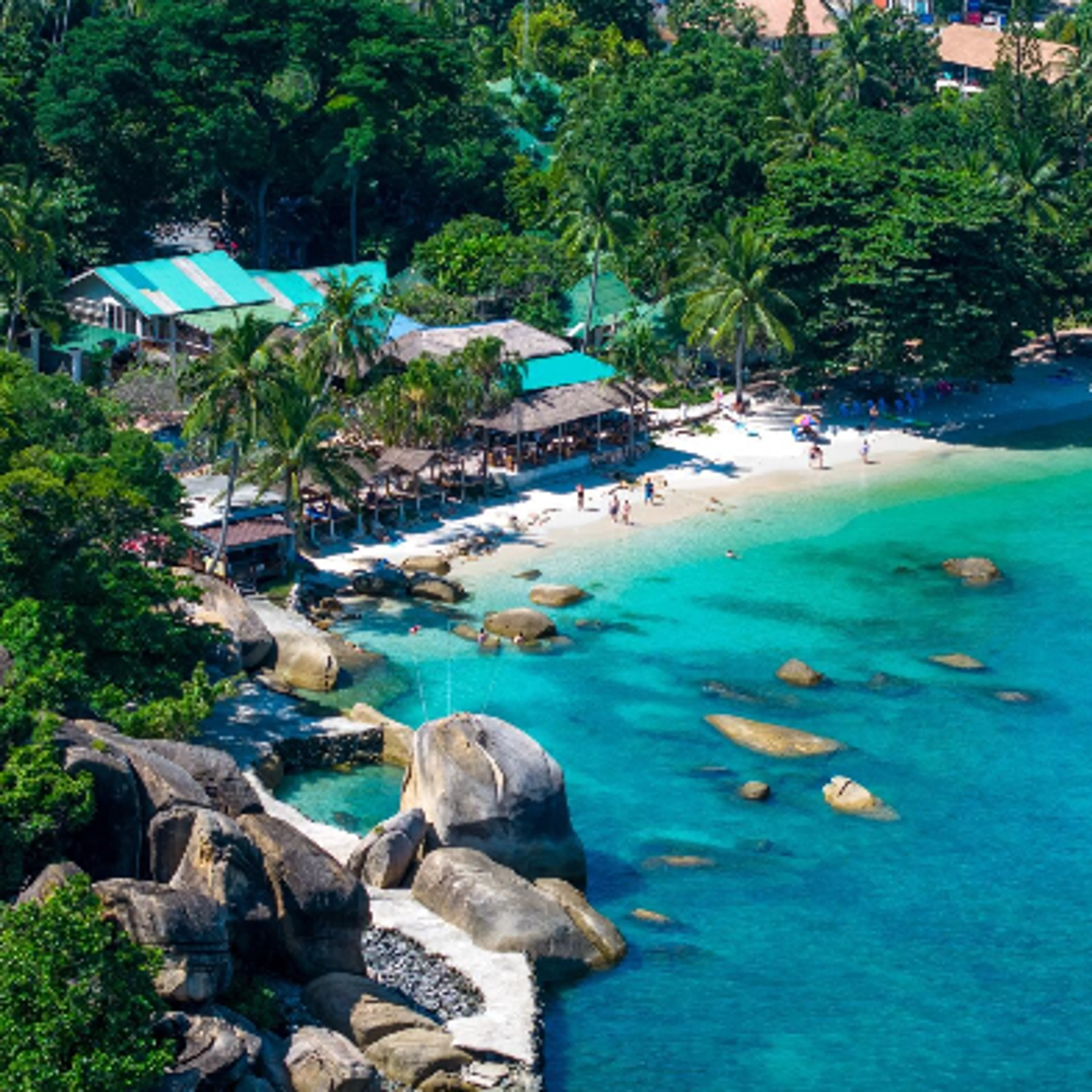 Koh Samui Thailand with palm-fringed tropical beach and turquoise sea