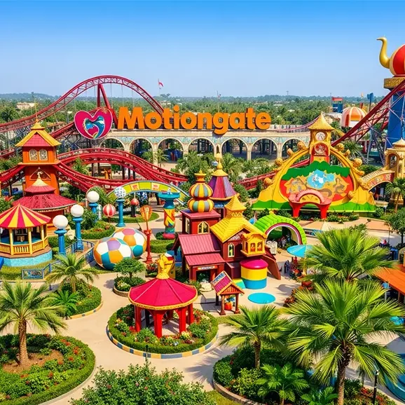 Dubai Parks and Resorts entrance with theme park attractions and family activities