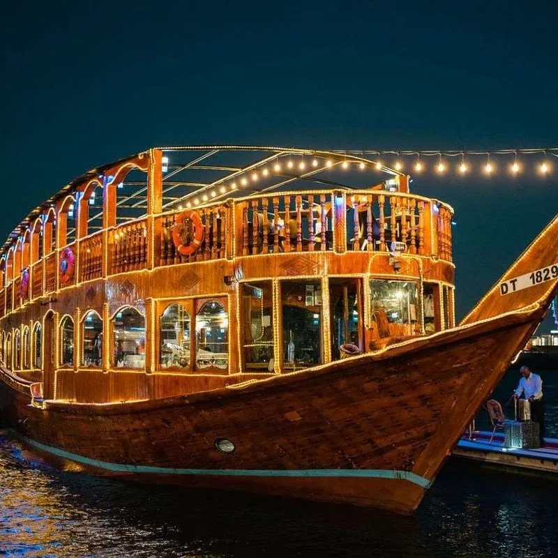 Traditional dhow cruise dinner experience in Dubai Marina