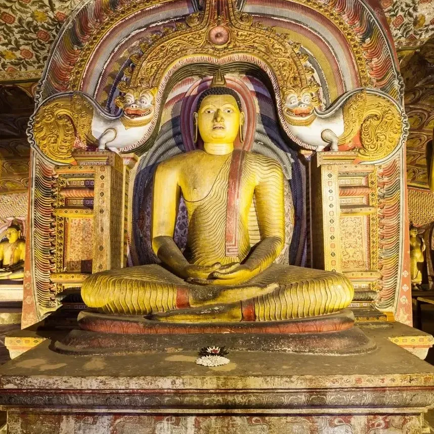 Dambulla Cave Temple with ancient Buddhist murals and cave shrines in Sri Lanka