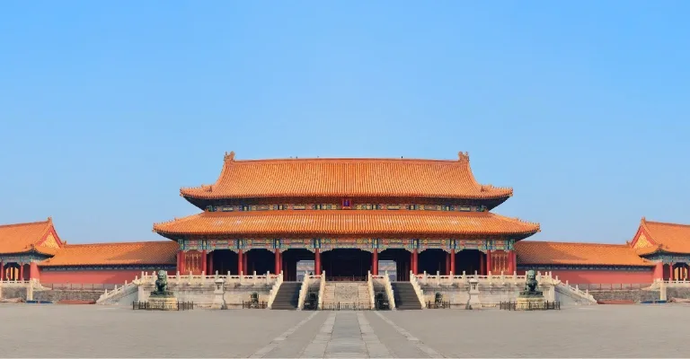 Forbidden City in Beijing with traditional Chinese palace architecture and historic courtyards
