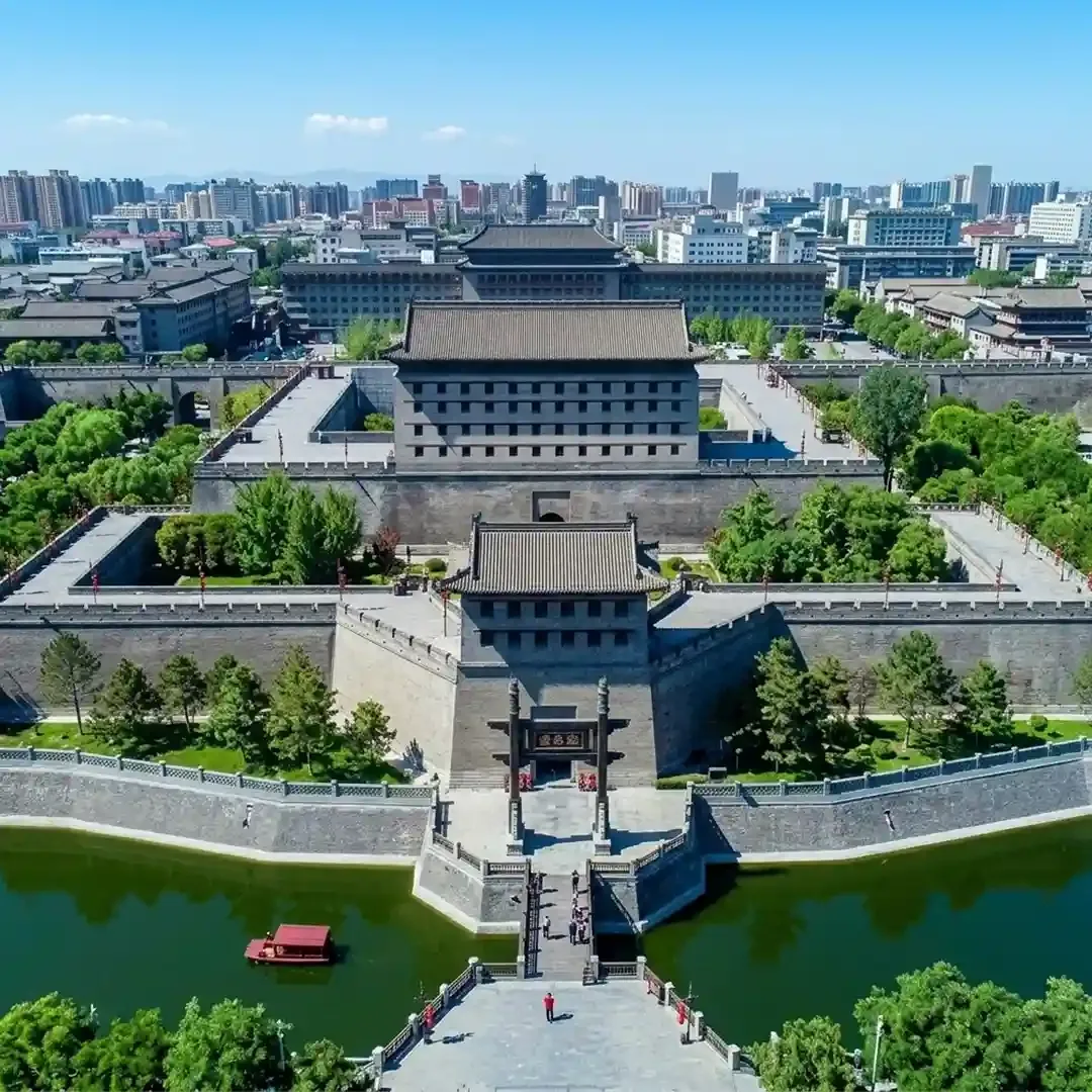 Xi'an Ming City Wall with ancient stone fortifications, cycling path, and panoramic city views