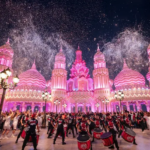 Global Village multicultural festival park with international pavilions in Dubai