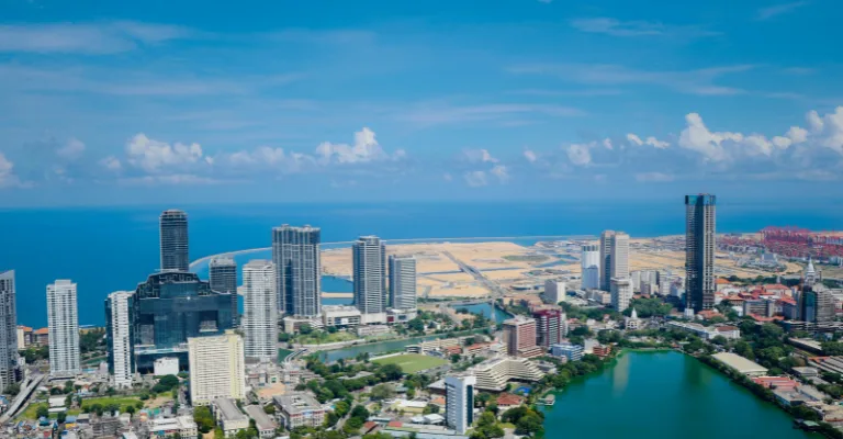 Aerial view of Colombo's skyline and coastline