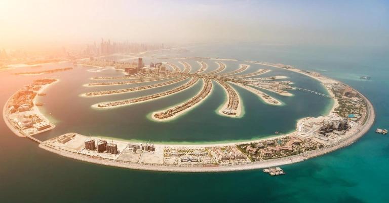 Aerial view of Palm Jumeirah island in Dubai