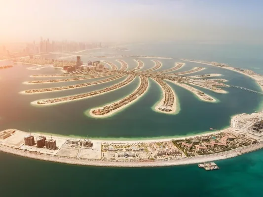 Aerial view of Palm Jumeirah island in Dubai