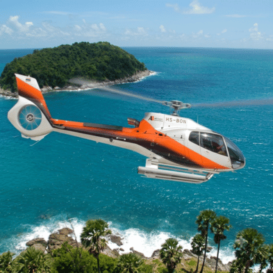 Private helicopter transfer over Bangkok, Phuket, and Pattaya with sky dining at rooftop restaurants and beachfront venues, Thailand