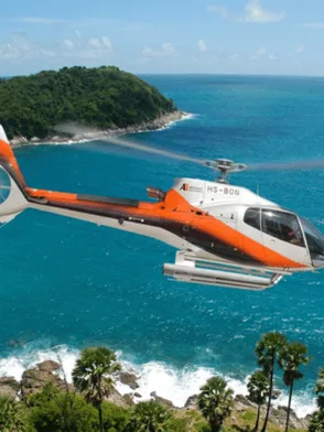Private helicopter transfer over Bangkok, Phuket, and Pattaya with sky dining at rooftop restaurants and beachfront venues, Thailand