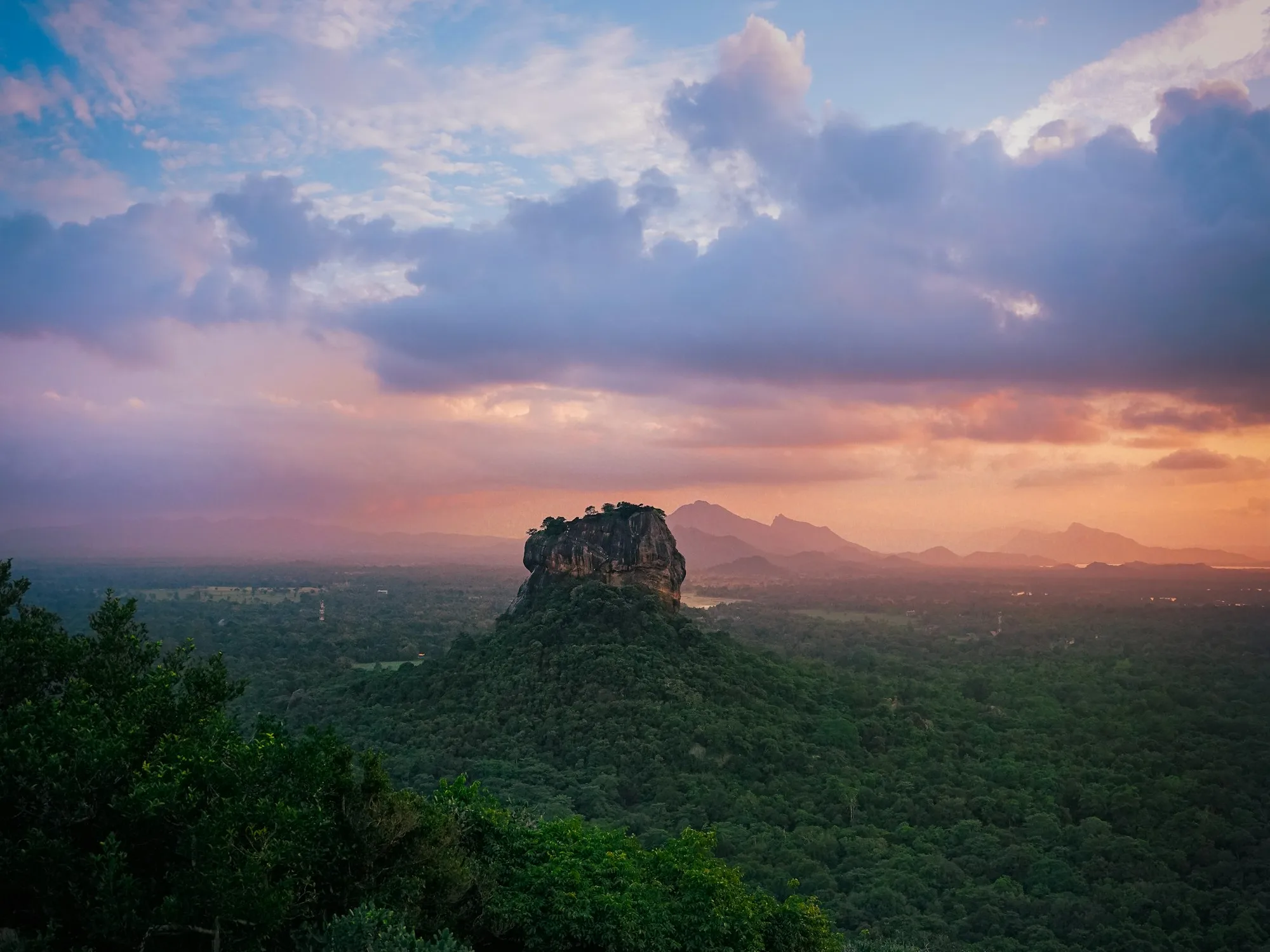 Sunset light over a rock outcrop near Sigiriya, Sri Lanka