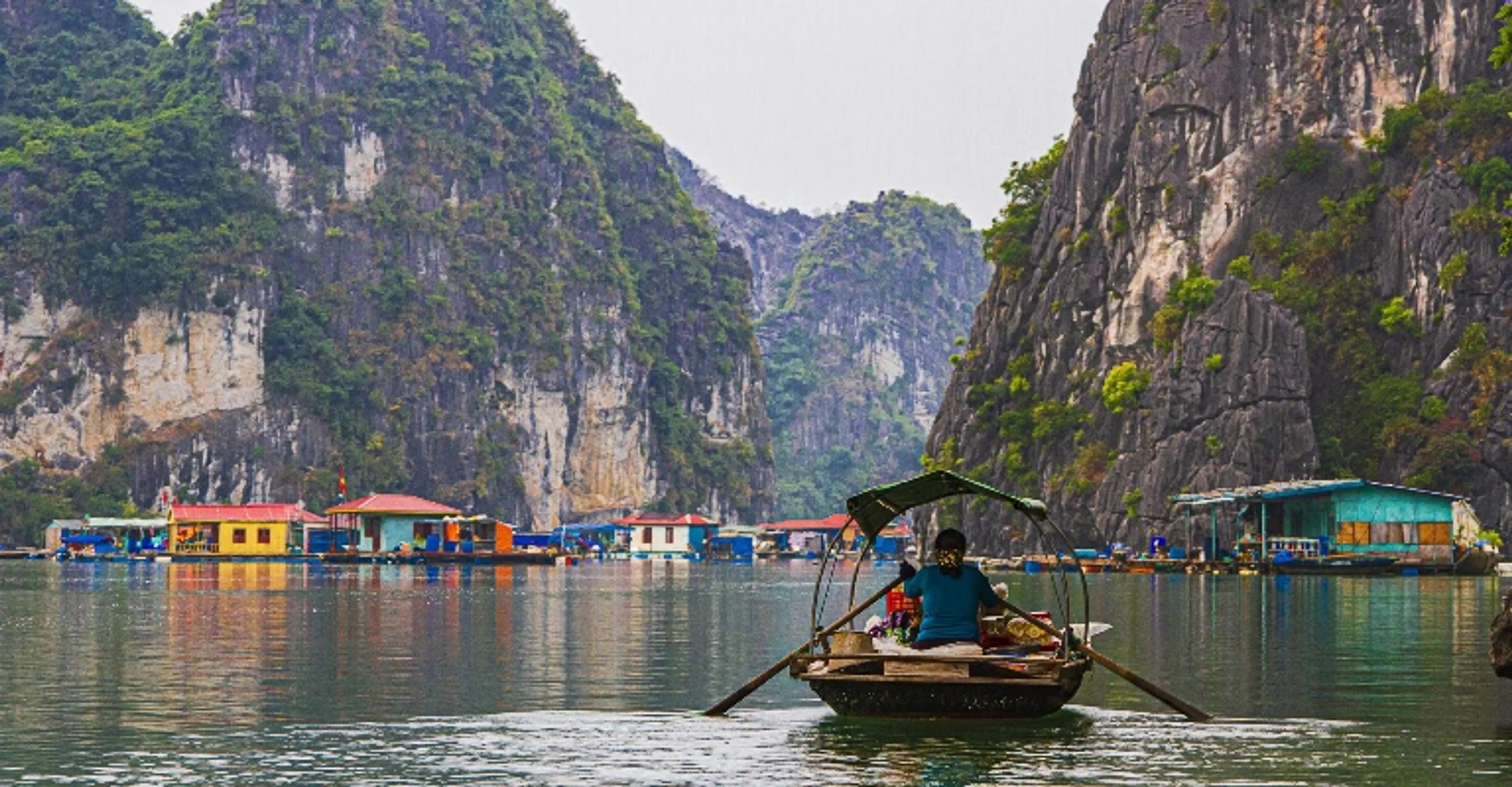 Ha Long Bay limestone islands and emerald waters in Vietnam