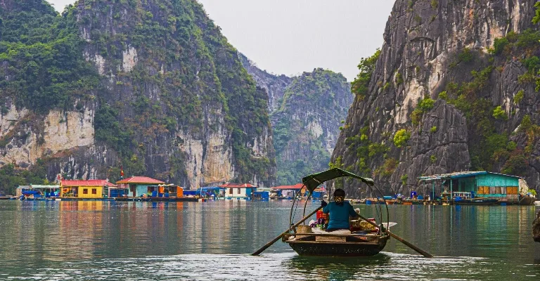 Ha Long Bay limestone islands and emerald waters in Vietnam