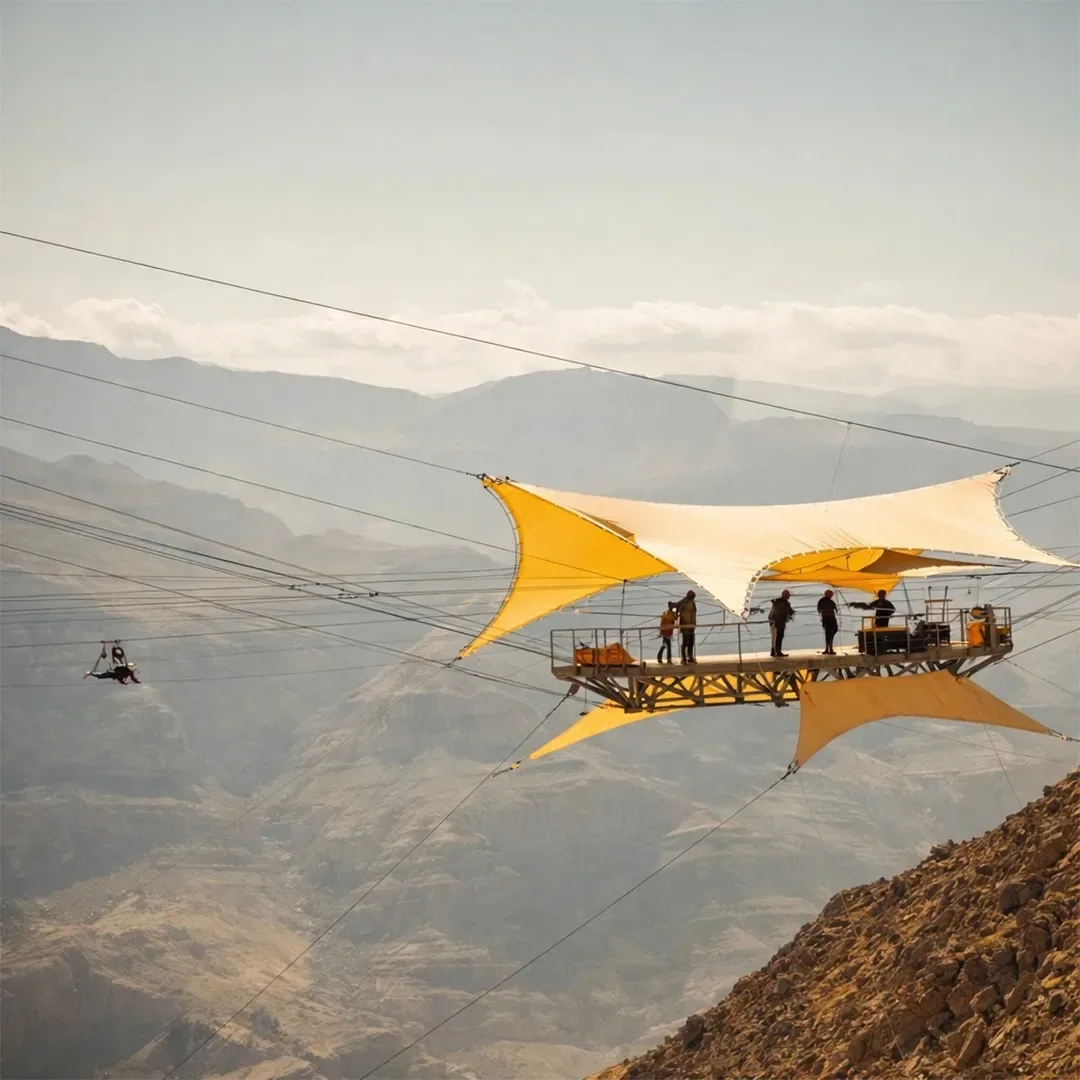 Jebel Jais mountains in Ras Al Khaimah with winding roads and dramatic rocky landscape