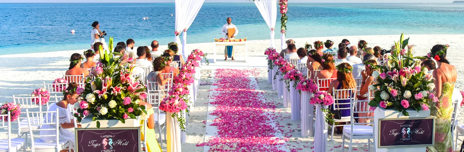Destination wedding ceremony setup on a Dubai beach