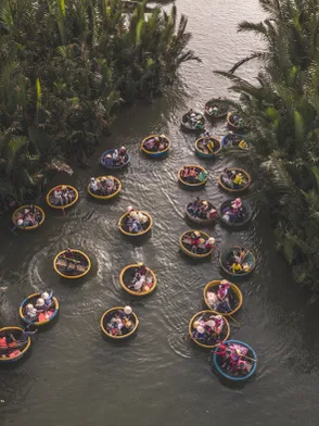 Basket boat ride through coconut jungle waterways in Hoi An