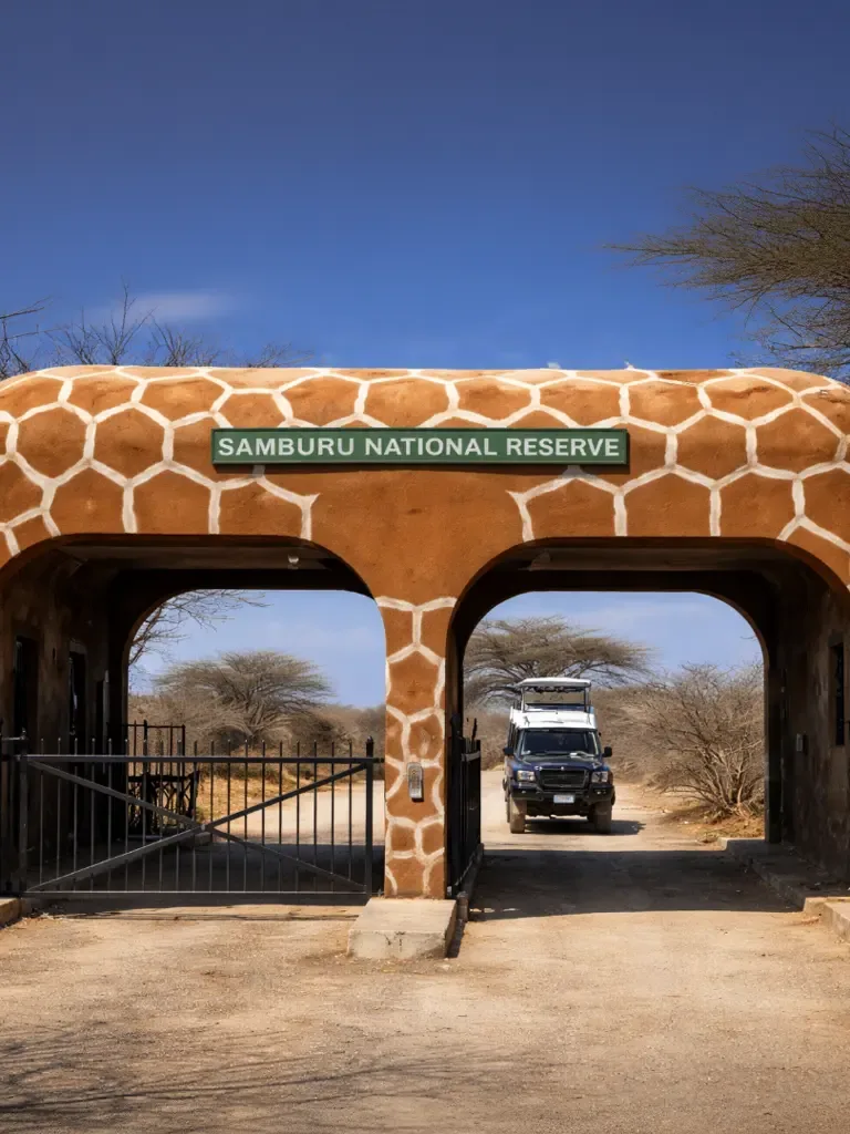 Elephants and rare northern wildlife near the Ewaso Nyiro River in the rugged landscape of Samburu National Reserve