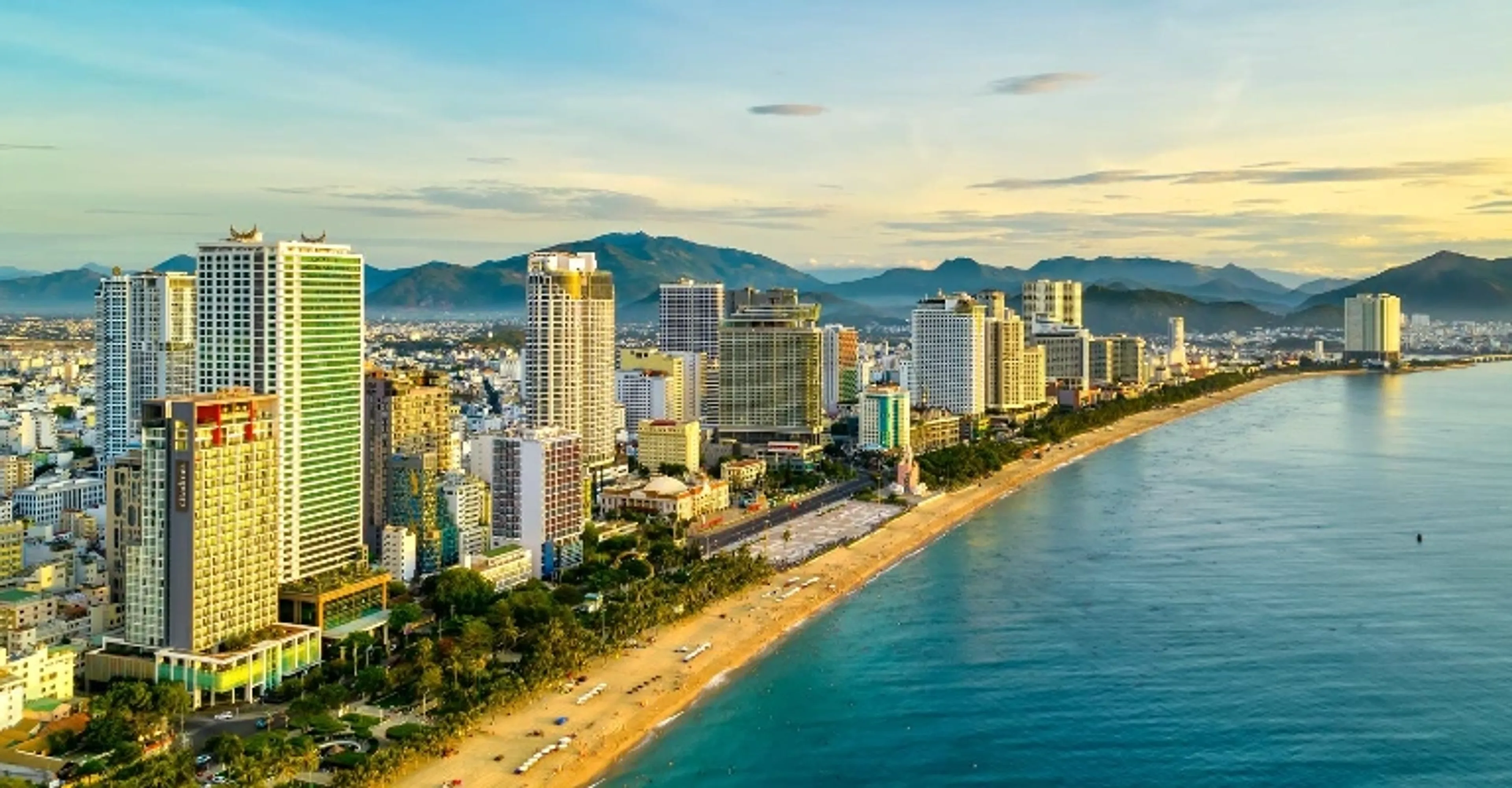 Nha Trang beach coastline and tropical island scenery in Vietnam