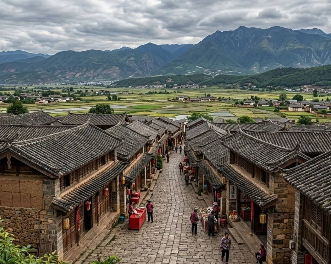 Dali Ancient Town with Cangshan Mountain backdrop