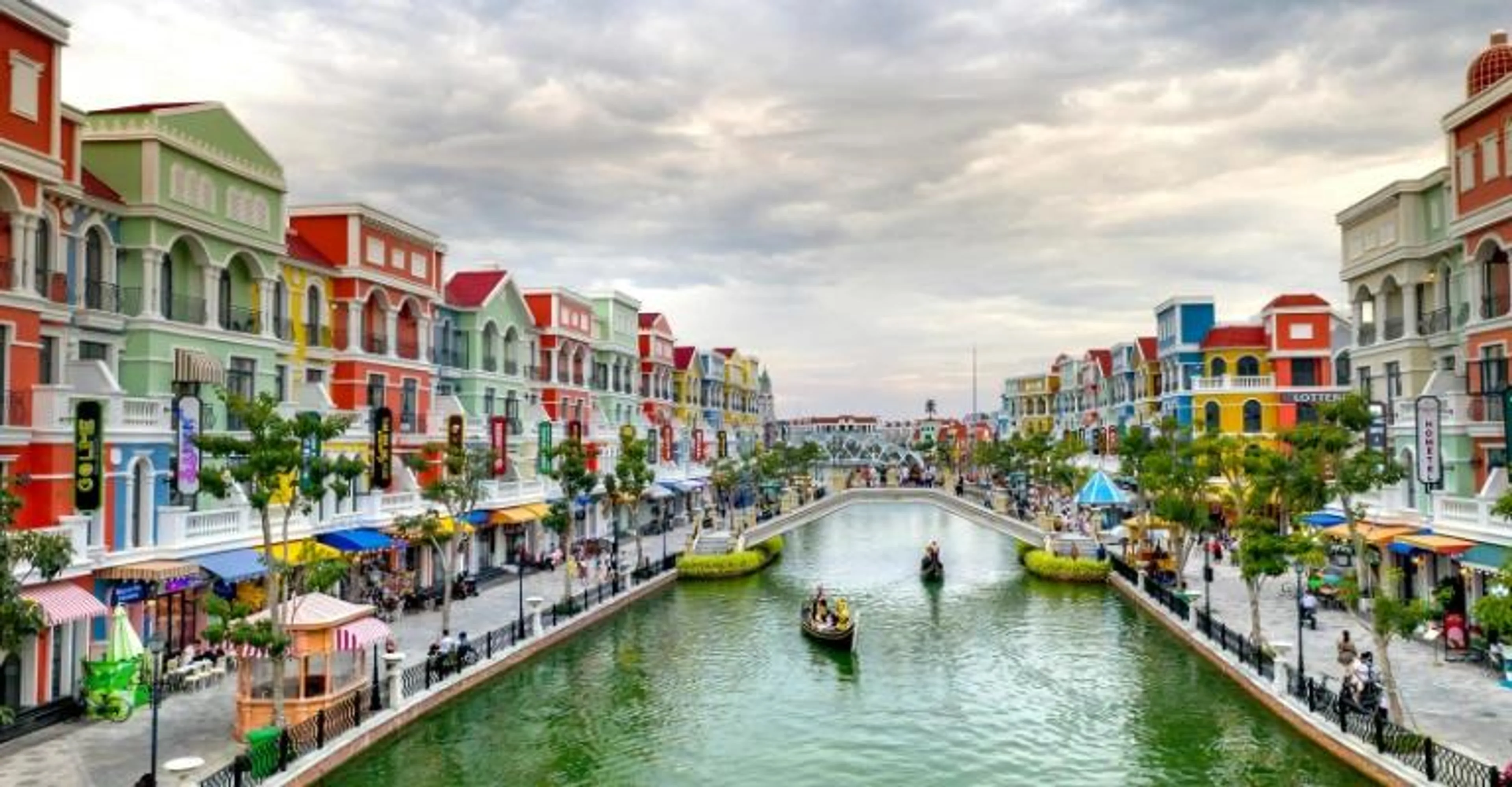 Colorful canal-side buildings at Grand World Phu Quoc