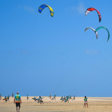 Kitesurfer riding the lagoon waters off Kalpitiya Sri Lanka
