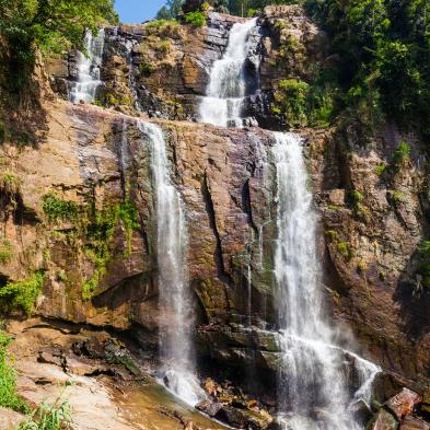Ramboda Falls cascading through Sri Lanka's hill country