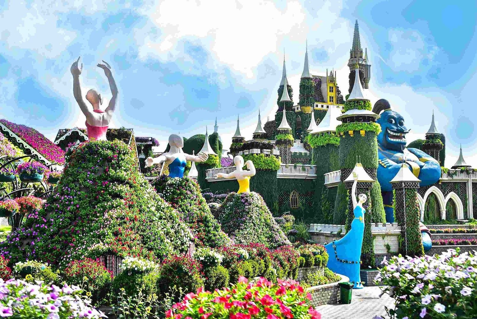 Colorful floral arches at Dubai Miracle Garden.