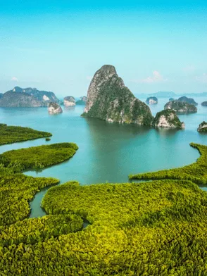 Sunrise over the limestone karsts of Phang Nga Bay from Samet Nangshe Viewpoint