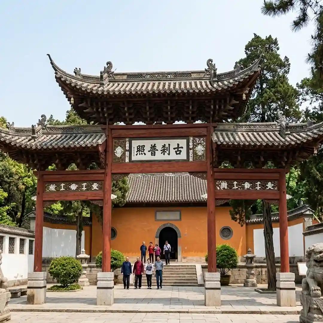 Daming Temple with traditional Chinese buildings, pagoda structures, and serene garden surroundings