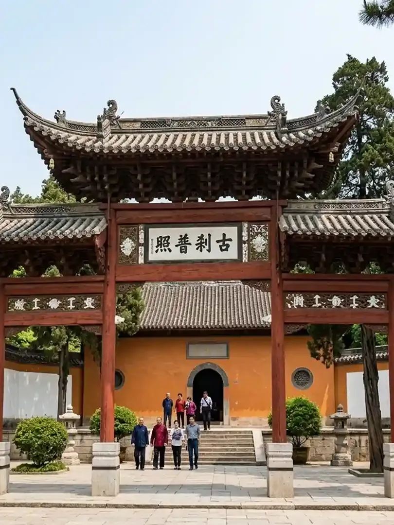 Daming Temple with traditional Chinese buildings, pagoda structures, and serene garden surroundings