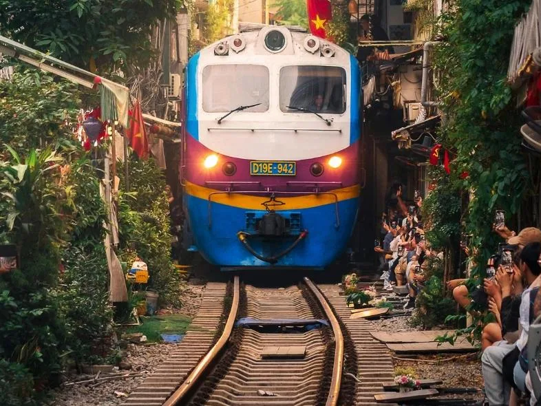 Train passing through Hanoi's narrow Train Street