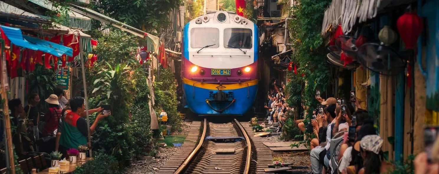 Train passing through Hanoi's narrow Train Street