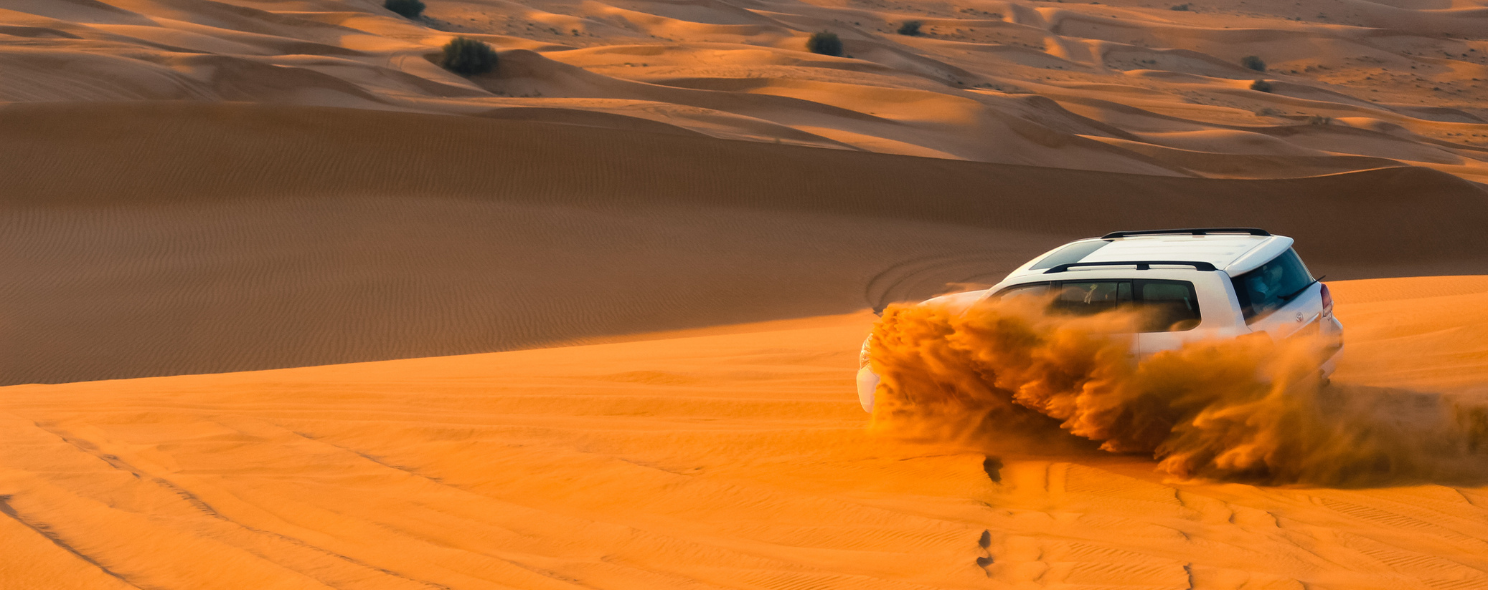 4x4 dune bashing on a desert safari near Abu Dhabi