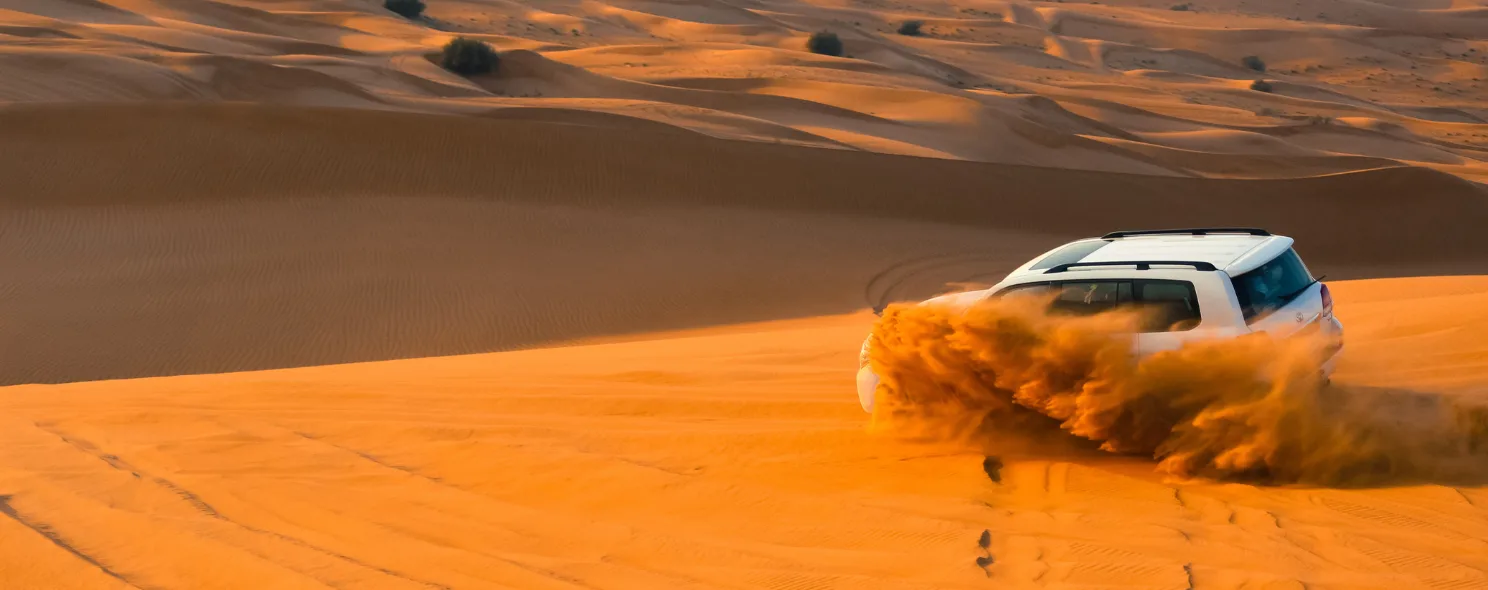 4x4 dune bashing on a desert safari near Abu Dhabi