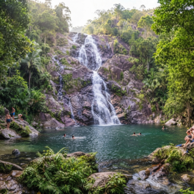 Na Muang Waterfalls surrounded by tropical rainforest in Koh Samui