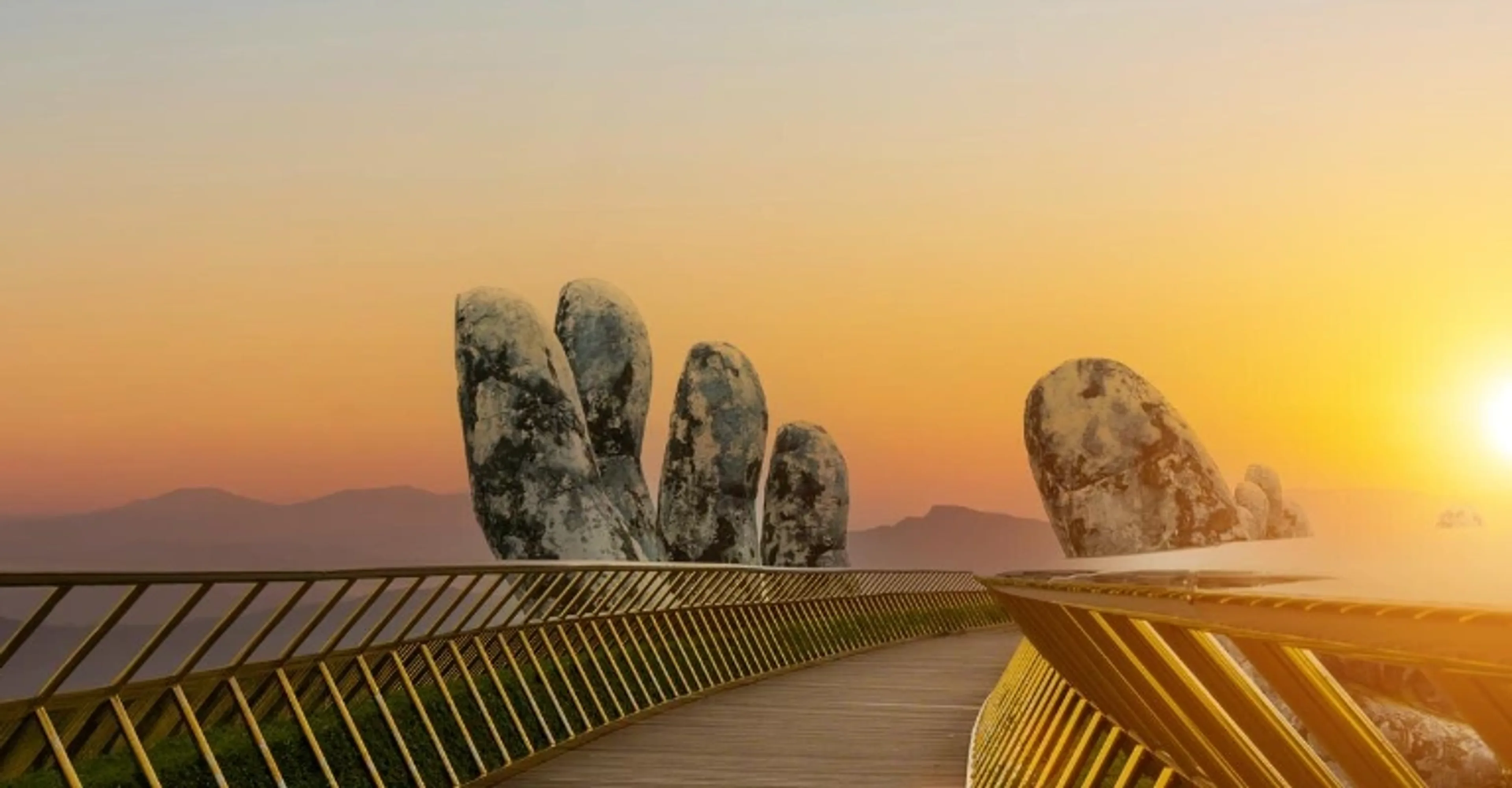Da Nang beach and Golden Bridge tourist attraction in Vietnam