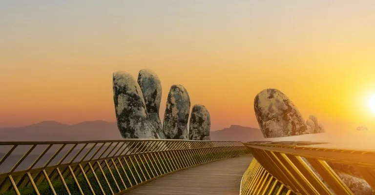 Da Nang beach and Golden Bridge tourist attraction in Vietnam