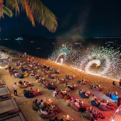 Coco Tam's beachfront dining and sunset fire show in Koh Samui