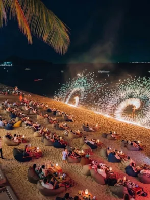 Coco Tam's beachfront dining and sunset fire show in Koh Samui