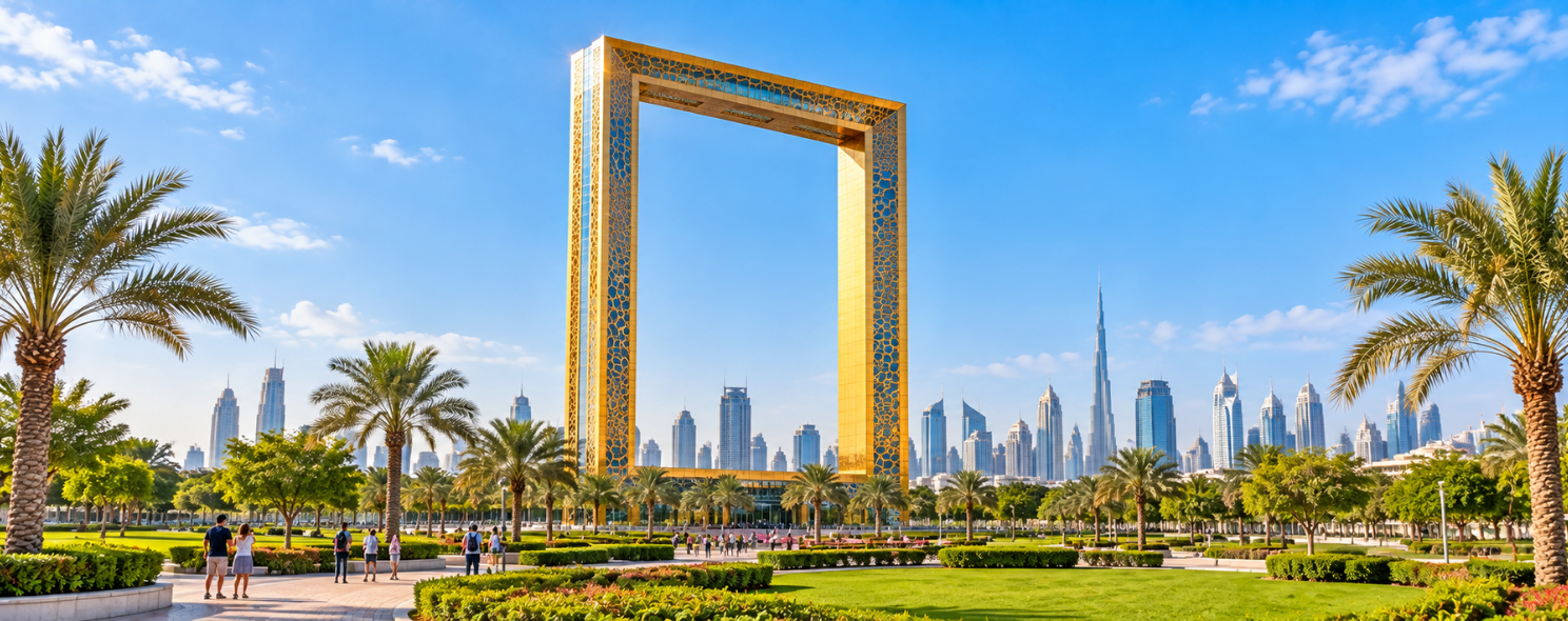 Dubai Frame with the Dubai skyline and Burj Khalifa