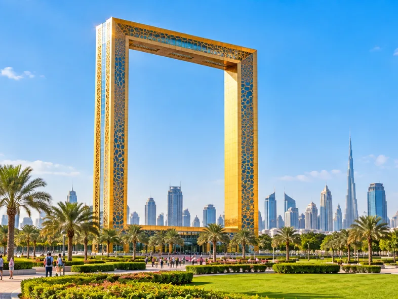 Dubai Frame with the Dubai skyline and Burj Khalifa