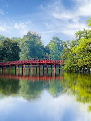 Hoan Kiem Lake in Hanoi with The Huc Bridge and Ngoc Son Temple