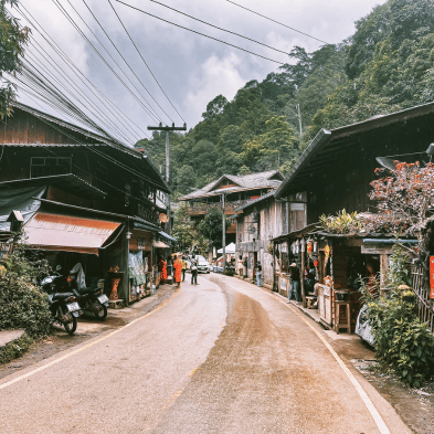 Scenic mountain village lanes and coffee farms of Mae Kampong near Chiang Mai, Thailand