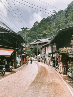 Scenic mountain village lanes and coffee farms of Mae Kampong near Chiang Mai, Thailand