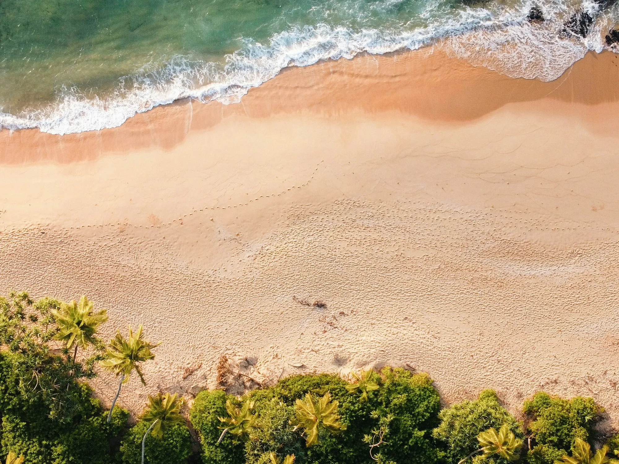 Aerial view of a sandy beach and turquoise ocean in Tangalle, Sri Lanka