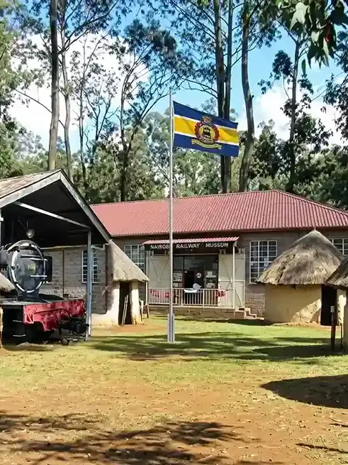 Vintage locomotives and railway exhibits at Nairobi Railway Museum showcasing Kenya's transport history