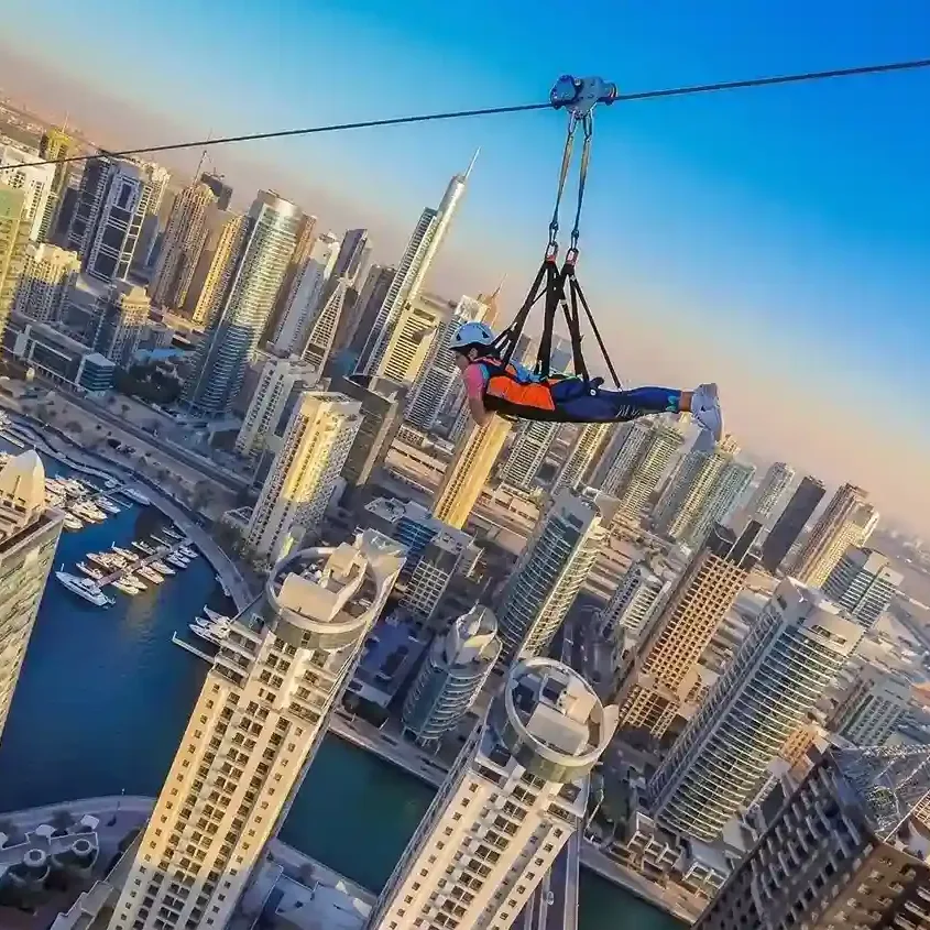 XLine Dubai Marina urban zipline over skyscrapers and marina