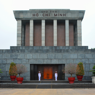 Ho Chi Minh Mausoleum in Hanoi with grand architecture and landscaped surroundings