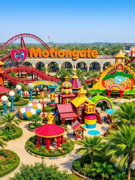 Dubai Parks and Resorts entrance with theme park attractions and family activities