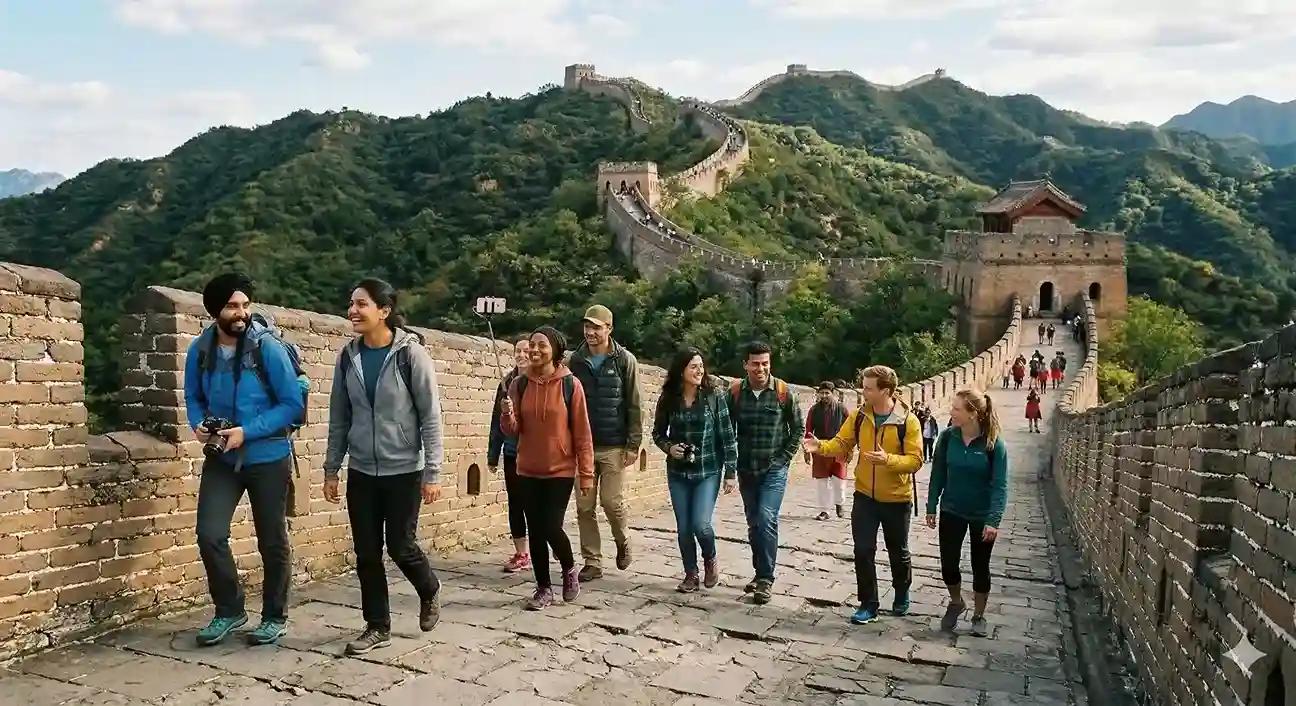 Travel group exploring Chinese attractions during a guided China group tour