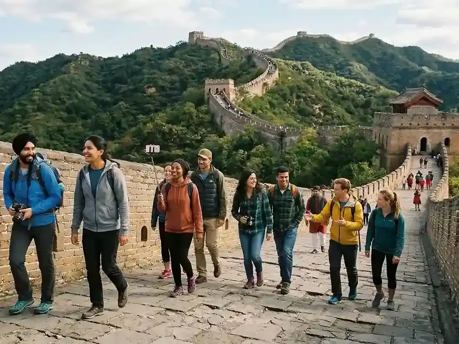 Travel group exploring Chinese attractions during a guided China group tour